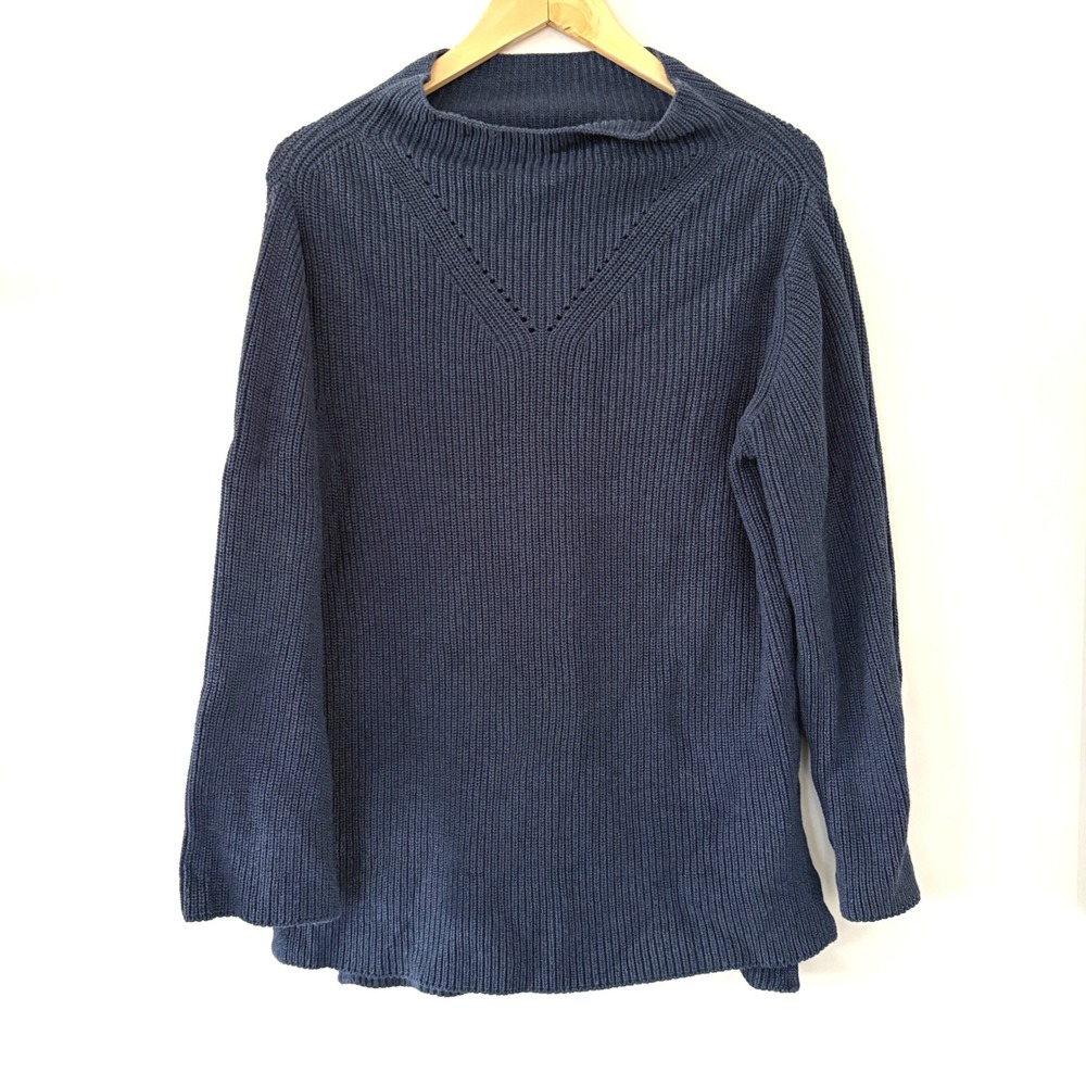 Pact Navy Blue Mock Neck Ribbed Knit Sweater Pullover Cotton Size M/L Minimalist